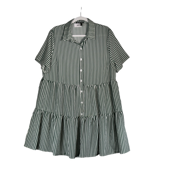SHEIN Dresses & Skirts - Shein Curve Shirt Dress Womens Size 1X Green Stripe Tiered Boho Peasant